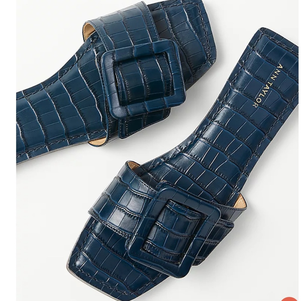 Ann Taylor Sandals- Sutton Crocodile Buckle Slides